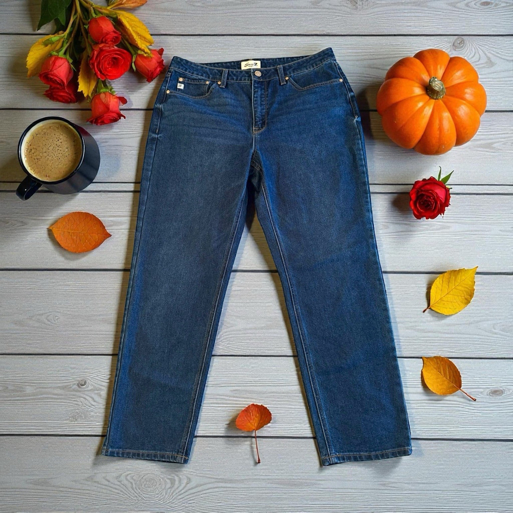 Seven7 High Rise Straight Denim Jeans Womens 12 Blue Mom Western Farmcore